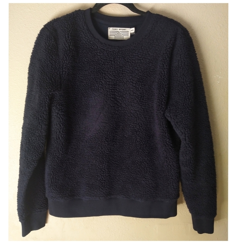 Tory Sport Sherpa Fleece Pullover in Navy Blue Size Small - Picture 3 of 5
